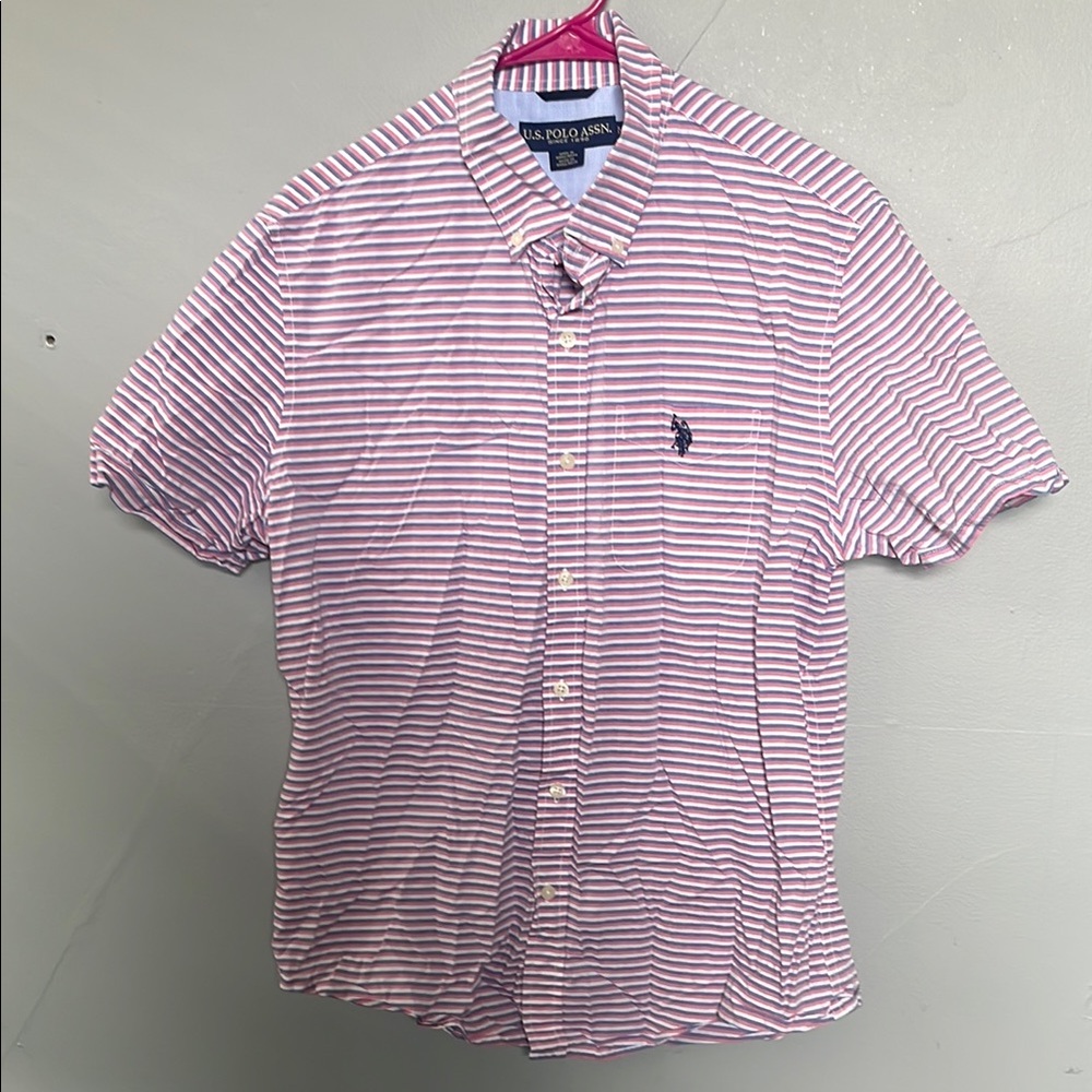 U.S. Polo Assn. Men’s M Striped Short Sleeve Button Down Shirt preppy dadcore